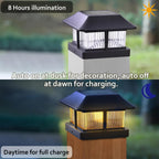 Dynaming 4x4 Solar Post Cap Lights Outdoor with 2 Color Modes, Fence Post Solar Lights Black Shell Brightness SMD LED Lantern Lamps Waterproof for Garden Deck Patio, Fit Wooden/Vinyl Posts, 2 Pack
