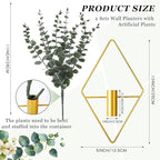 Jexine 8 Pcs Hanging Planters with Artificial Eucalyptus Metal Hanging Vase Indoor Plants Holder Modern Geometric Boho Bathroom Wall Decor for Living Room Home Office (Eucalyptus,Gold)
