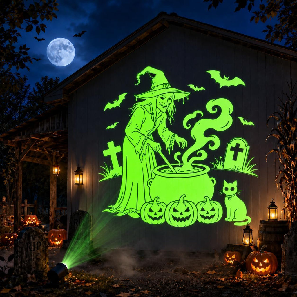 12 in 1 Halloween Projector Lights Outdoor, 3D Dynamic Ghost/Skeleton/Bat/Scarecrow/Pumpkin/Witch Cauldron HD Patterns Halloween Decor,Night Lights for Party Home Window Wall Holiday Decor