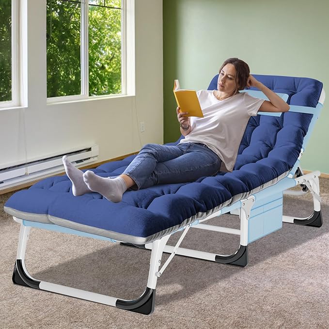 ABORON Heavy Duty Tanning Chair, Outdoor 5-Position Folding Chaise Lounge Chair with Pad, Portable Beach Lounge Chair for Outdoor Sunbathing Patio Pool Lawn Deck Poolside