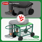 garden work chair with wheels, heavy-duty gardening cart, side view
