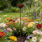32 Inch Rain Catcher Garden Stake, Antique Iron Metal Water Bowls Bird Bath and Bee Watering Station, Decorative Flower Bed Rainwater Collector Bird Water Feeder for Outdoor Yard Art Decor
