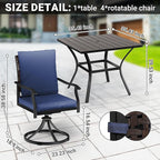 LEVELEVE 5 Piece Outdoor Patio Dining Set with 4 Swivel Dining Chairs & 1 Large Round Dining Table,Bistro Furniture Set for Lawn, Garden, Deck, Backyard and Porch