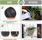 Hanging Planters for Outdoor Indoor Plants, 2 Pack 10 Inch Hanging Basket Plants Outdoor, Self Watering Hanging Planter with Plant Hanger for Garden Home Decoration (Black, 10 inch)