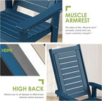 GREENVINES Outdoor Rocking Chair Set | 3-Piece | 2 Rocking Chairs with 1 Side Table | Porch Rocker | HDPE Plastic | Blue | Patio Furniture Sets | High Back | Big & Tall | Ladder Back