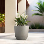 Kante 16.5" Dia Round Concrete Planter, Large Outdoor Modern Indoor Decorative Plant Pots with Drainage Hole and Rubber Plug for Home and Garden, Weathered Concrete