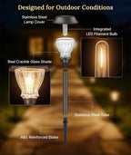 XMCOSY+ Solar Pathway Lights Outdoor, 8 Pack Warm White Solar Garden Lights | Crackled Glass & Metal, IP65 Waterproof, Auto On/Off Soft 2700K LED Edison, Landscape Lights for Yard Walkway Driveway Path
