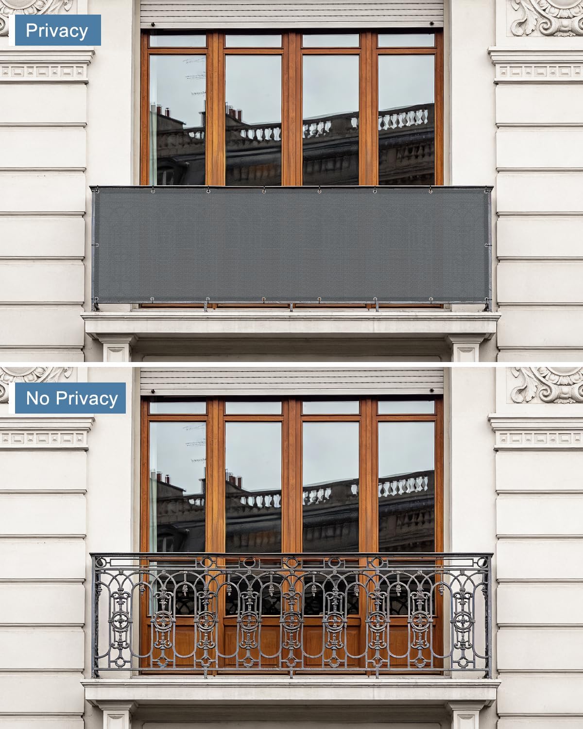 balcony privacy screen fence uv protection, customized 2.5'x6' shown in use