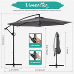 Shintenchi Patio Offset Umbrella with Easy Tilt Adjustment,Crank and Cross Base, Outdoor Cantilever Hanging Umbrella, Sunshade Free Standing Canopy, Dark Gray