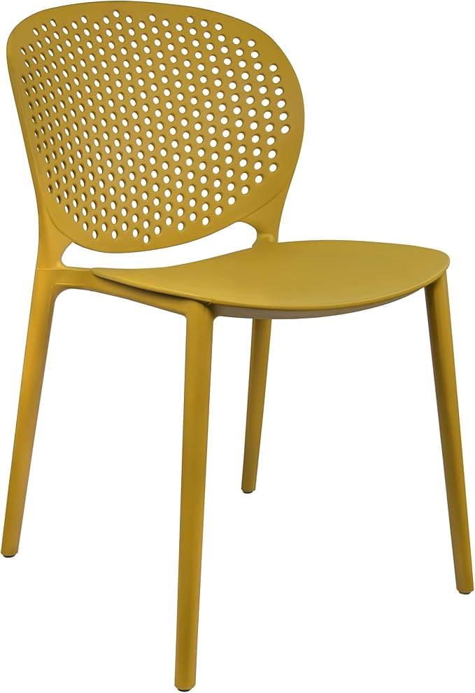 2xhome Patio Dining Chair | Modern Stackable Outdoor Pool Side Chair | Weather Resistant Plastic for Yard, Porch, Balcony, Kitchen, Yellow, Single, Set of 1