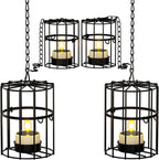 PChero Solar Hanging Lanterns Outdoor Waterproof, 4 Tea Lights, 18.1" Chain | 2 large + 2 small iron holders, flickering LED tea lights, for patio garden tree backyard, 10-12H runtime, removable chain