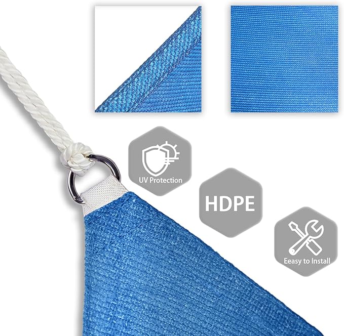 Patio Paradise 12' x 12' x 12' Sun Shade Sail Triangle Canopy Shade Cloth Fabric Sunlight Block Patio Pergola Cover HDPE Deck Awning for Outdoor Backyard Roof Shading, Blue