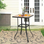 PHI VILLA Patio Bar Table, Outdoor Bar Height Bistro Table with Wooden-Like Table Top & Metal Frame, Brown