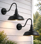 10" Outdoor Gooseneck Barn Light, Black Industrial Farmhouse Outdoor Wall Light Fixture, Suitable for Garages, Porches, Sheds, and Barns, 2-Pack