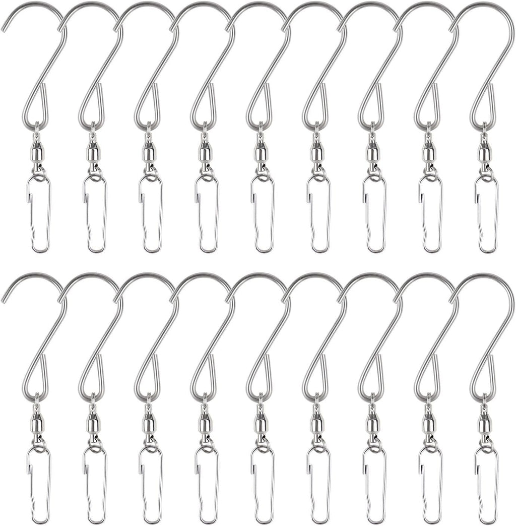 20 Pack Swivel Hooks for Hanging Wind Spinners Stainless Steel Swivel Hook Clips for Wind Chimes Bird Feeder Crystal Twisters 360 Degree Rotating Wind Spinner Hooks Party Supply (Silver)