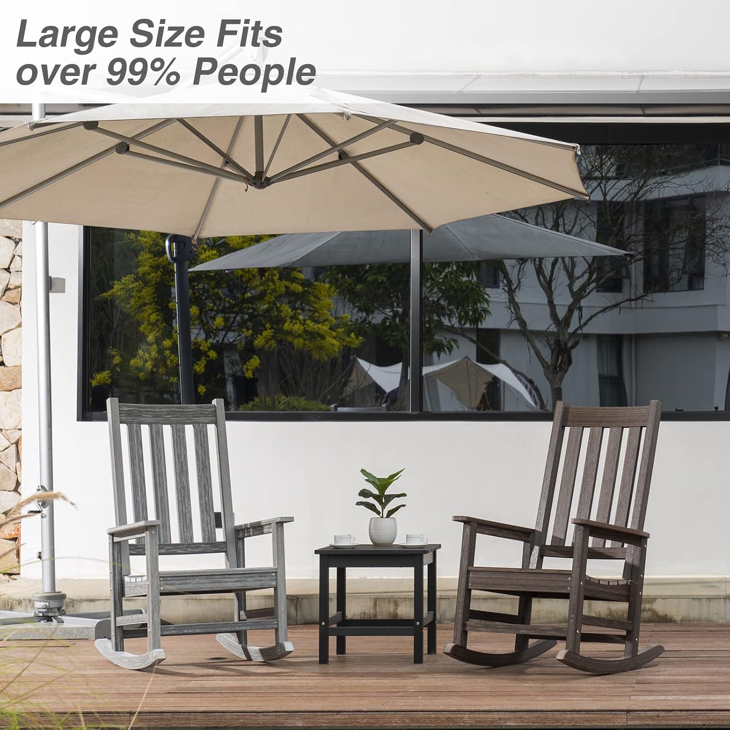 Oversized Outdoor Rocking Chair, Porch Rocker with High Back, Grey | HDPE Patio Rocking Chairs, Weather Resistant & 350lbs Heavy Duty Porch Rocker with High Back for Backyard,Garden and Balcony
