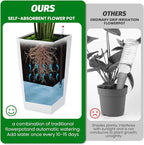 Garvee 16" Tall Planters Set of 2, Outdoor＆Indoor Black Planter Pots, High Front Porch Planter Pots with Drainage Holes＆Water Level Monitor＆Inner Bucket,White