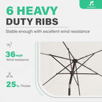 JEAREY 6.5x10 ft Rectangular Patio Umbrellas Rectangle Outdoor Umbrella with Push Button Tilt and Crank, Market Table Umbrella 6 Sturdy Ribs UV Protection for Poolside Garden Backyard Deck, Cream White