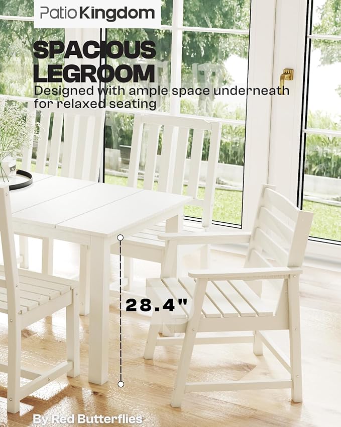 7-Piece White Outdoor Dining Set with Beige 11FT Large Patio Umbrella, 75.2'' HDPE Table & Chairs for 6, Weather-Resistant Furniture with Umbrella Hole for Patio, Lawn, Poolside