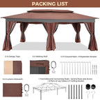 COBIZI Gazebo 12x20 Heavy Duty Gazebos with Curtain and Netting Outdoor Gazebo Canopy Double Roof Patio Gazebos with Metal Steel Frame for Patio, Deck, Backyard-Brown
