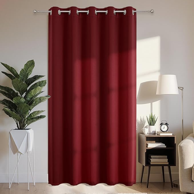 Joydeco Blackout Patio Sliding Door Curtains 108 Inches Long, Grommet Privacy Room Divider Curtains, Extra Wide Thermal Blackout Drapes for Bedroom Living Room (Burgundy Red, 70Wx108L, 1 Panel)