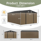 Devoko 10x14 FT Outdoor Storage Shed, Large Metal Storage Sheds with Lockable Door, Utility Garden Tool Shed with Sloping Roof, Outside Steel Storage Sheds for Patio Lawn Backyard, Brown