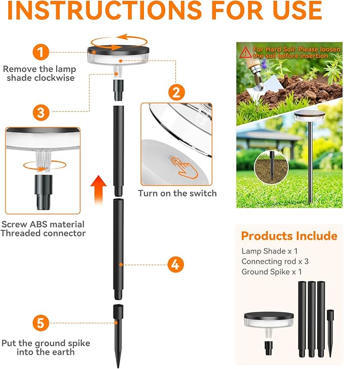 LETMY Solar Pathway Lights Outdoor, 6 Pack 2X Brighter Solar Lights Outdoor Waterproof, Taller Pathway Light with Larger Panel, Auto On/Off Up to 12Hrs Driveway Light for Yard Outside Patio Path Lawn