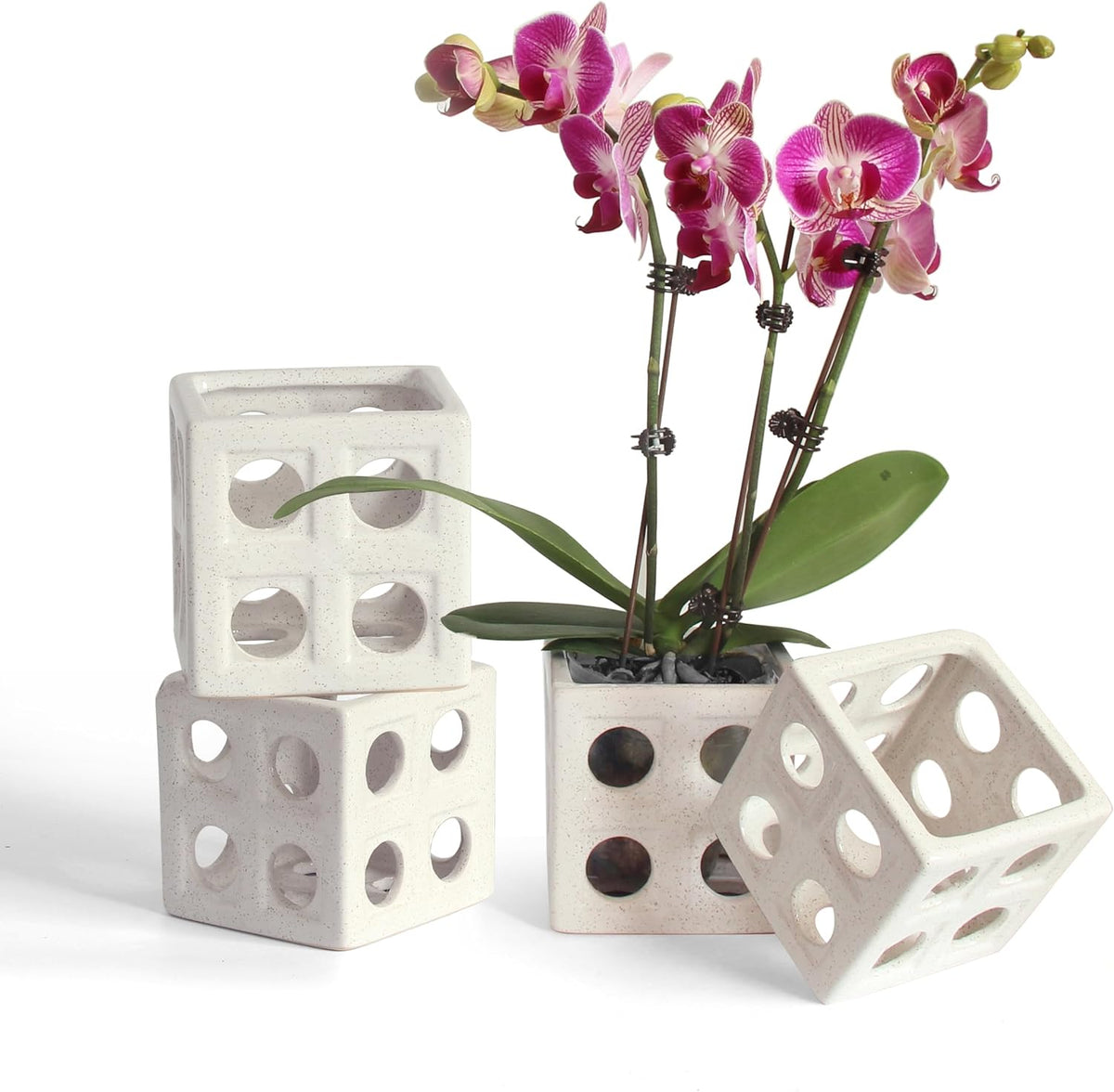 gnliny ceramic orchid pot, 4" cube breathable planter, main product view