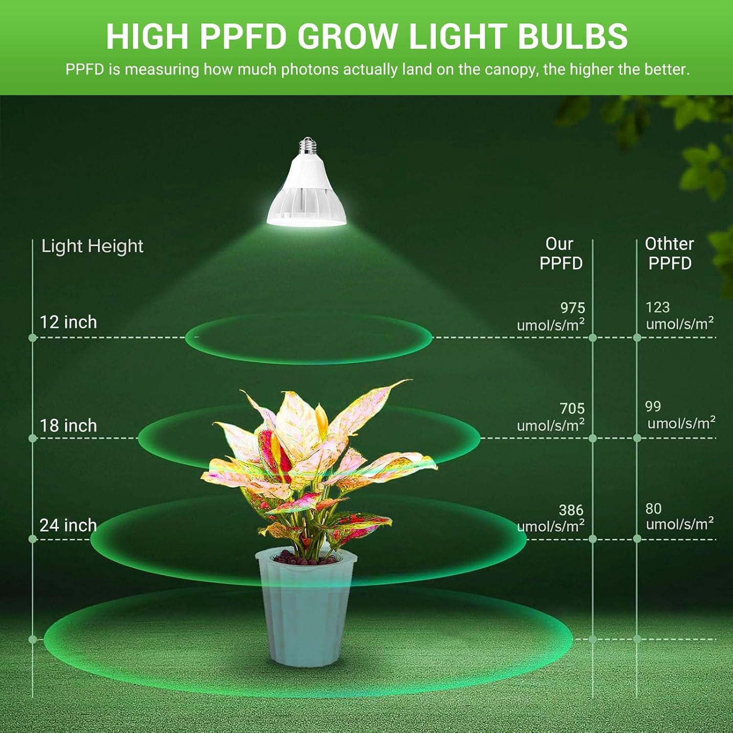 RDJ Bouns 26W LED Grow Light Bulb with Remote, PAR38, E26 Base | Dimmable, Full Spectrum Plant Bulb, Timer, Auto On/Off 4/8/12H, Natural White, For Indoor Plants, Succulents, Seeds