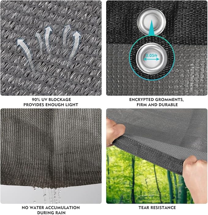 90% Shade Cloth Sun Shade Fabric for Patio Garden Pergola Shade Cover Canopy with Gromments (Grey, 10X10 FT)