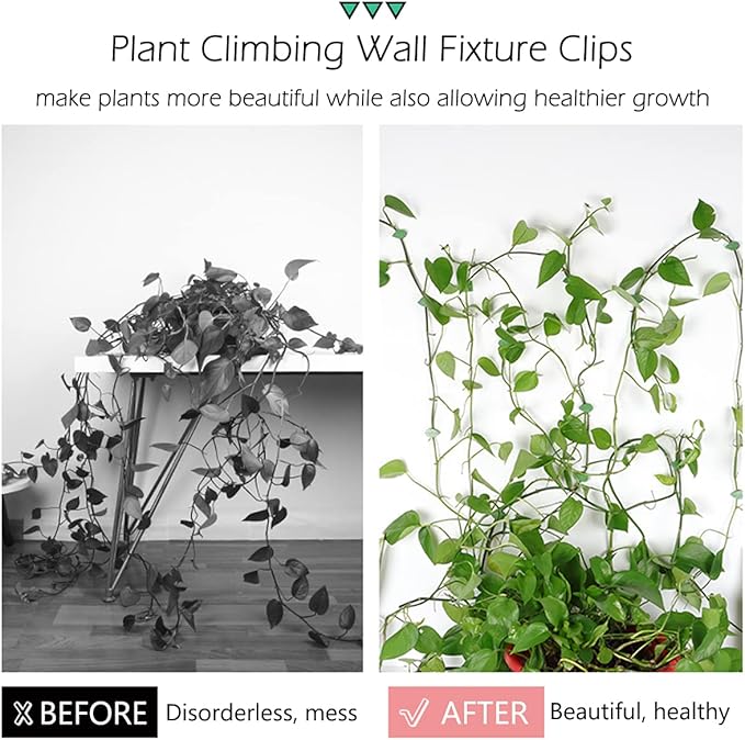 60 Pcs Plant Climbing Wall Fixture Clips Self-Adhesive Hook Vines Traction Clips Invisible Holder Garden Green Leaf Simulation Self-Adhesive Hook Wire Fixing Supporting