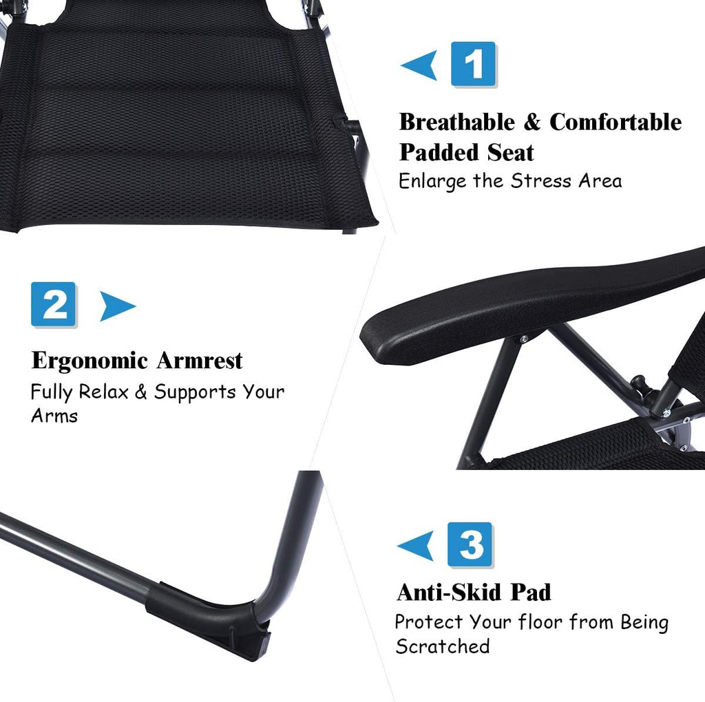 Giantex Set of 2 Patio Chairs, Folding Chairs with Adjustable Backrest, Outdoor Sling Chairs for Bistro, Deck, Backyard, Armchair with Padded Seat, 300 lbs Capacity (2, Black)