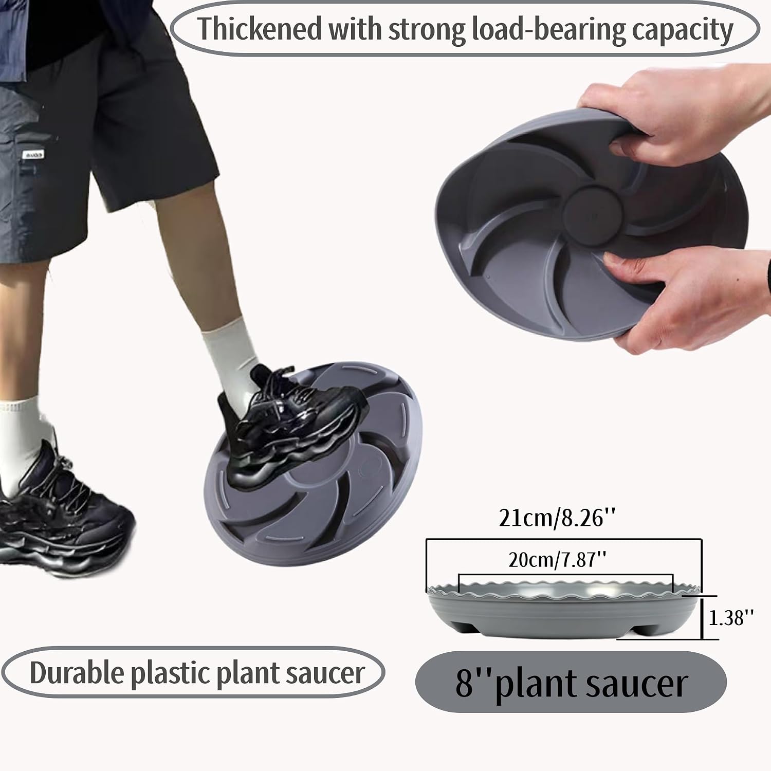 Prettyia Plant Saucer Plant Pot Tray and Plant drip Tray Plant Pot Saucers | Plant Saucers for Indoors and outdoors6 8 10 12 14inch,Plastic Plant Tray Heavy Duty Large Plant Tray Grey