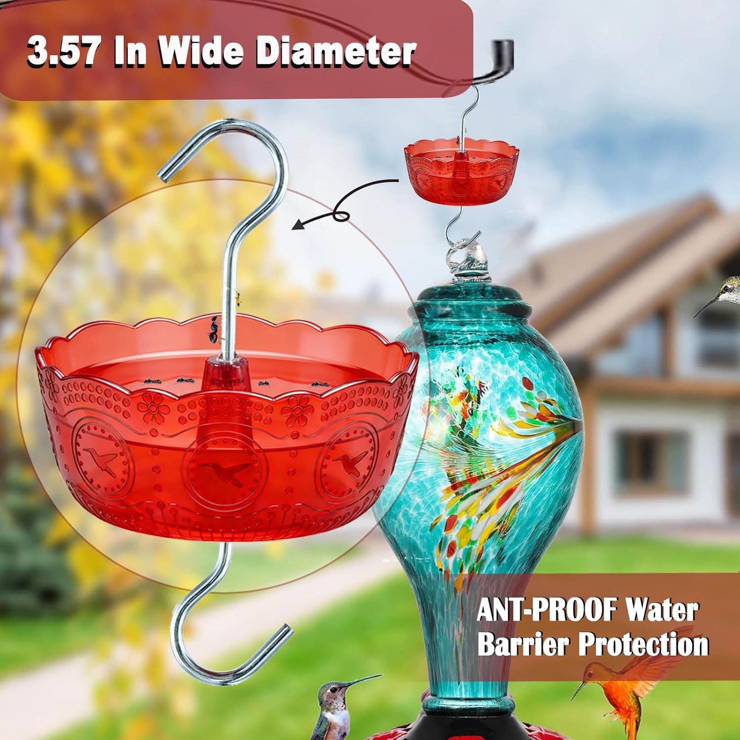 Ant Moat for Hummingbird Feeders, 6 OZ, 4 Pack, Red | Vintage Ant Guard Bowl, Hanging Feeder Accessory, Outdoor Nectar Protector
