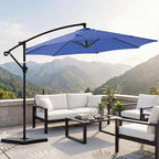 OLIXIS Offset Patio Umbrella, 9.7FT Cantilever Table Umbrellas for Outdoor Sun Shade UV Protection with Easy Tilt Adjustment, 8 Ribs for Backyard, Lawn, Garden, Pool - Blue