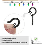 PlusRoc 60 Pack Ceiling Hooks for Hanging Plants Outdoor String Lights Heavy Duty, 2.2 Inch Eye Hook Screw in Cup Hooks Q-Hanger for Patio Lights, Wall Wood Fence Deck Mount(Black)