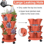 DUNCHATY Stackable Planters 4 Tier Vertical Garden Planting Tower Planters Strawberry, Herb, Flower, and Vegetable Planter Indoor Outdoor Gardening Pots with Removable Wheels and Tools