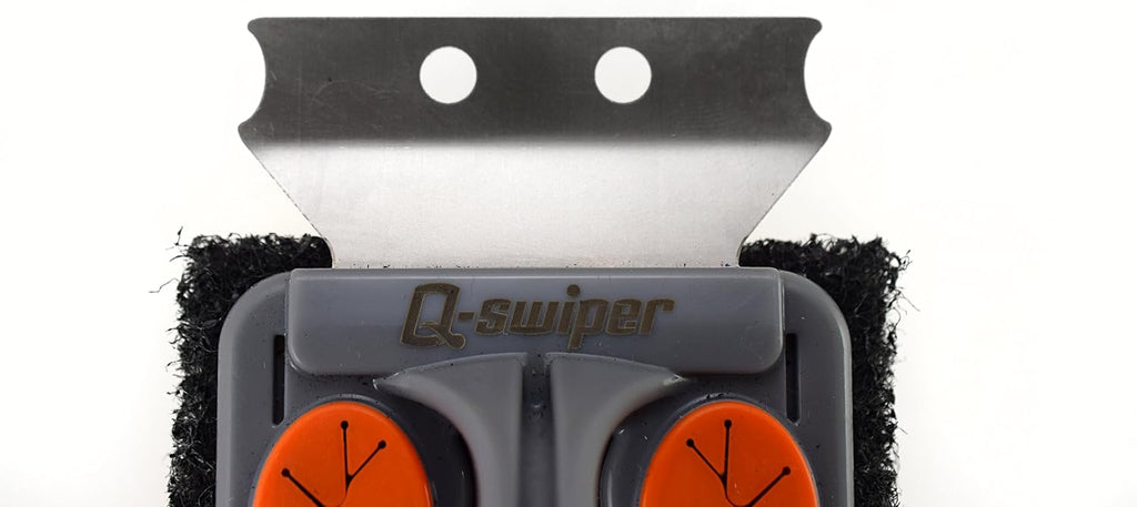Q-Swiper BBQ Grill Brush with Stainless Steel Scraper. Bristle Free and Wire Free Cleaning. Safe Way to Remove Grease and Grime. Ideal use with The Q-Swiper Grill Cleaning Wipes (Sold Separately).
