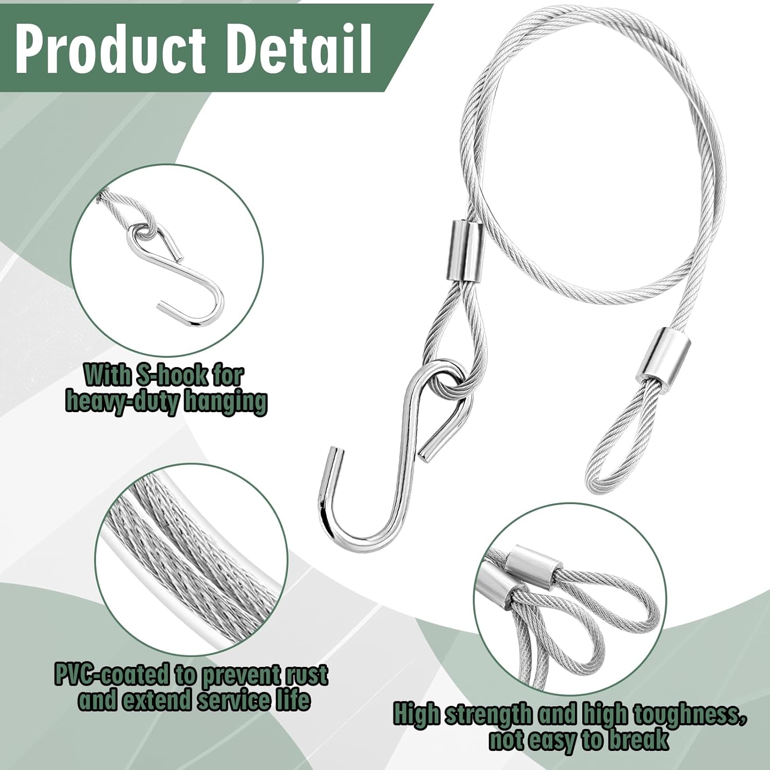 Kingdder 4 Pcs 12" 18" 24" 36" Hanging Cables Chain with S Hook Bird Feeder Tree Hanger PVC Coated Flexible Branch Hook Limb Protector for Outside Bird Feeders, Planters and Decorations