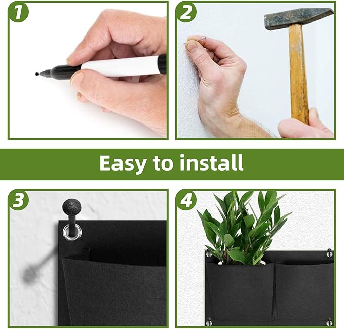 Hanging Planting Grow Bags, 12 Pockets Hanging Vertical Wall Planter Wall Mounted Grow Bag Outdoor Indoor Gardening Vertical Greening Flower Container, Planting Bags Storage Bags(0.6 m × 0.8 m, Black)