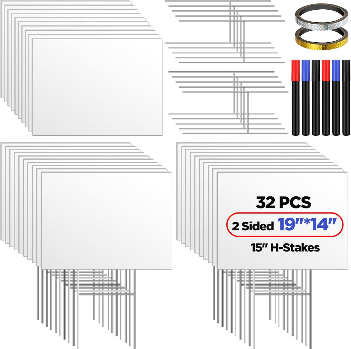 teling 32 pack blank yard signs with metal, main product view