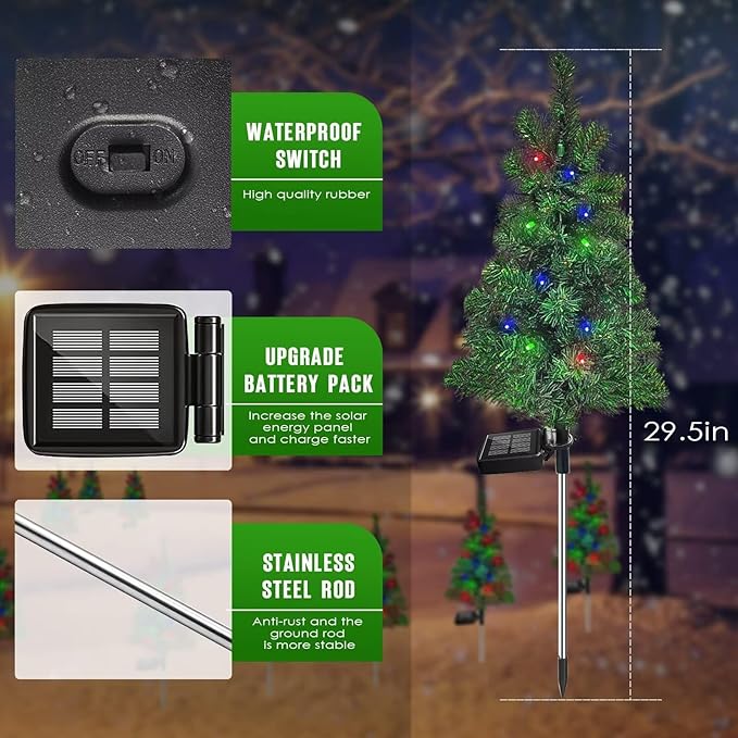 4PCS Solar Christmas Tree Garden Stake Lights Waterproof Christmas Decorations Tree Lights Outdoor Xmas Tree Light Christmas décor Pathway Lights Patio Yard（4PCS）