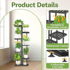iDavosic.ly Plant Stand Indoor Outdoor, 6-Tier Tall Metal Flower Shelf for Heavy-Duty Large Planters, Corner Orchid Display Rack for Living Room Balcony Patio Porch, Space Saving, Modern Black