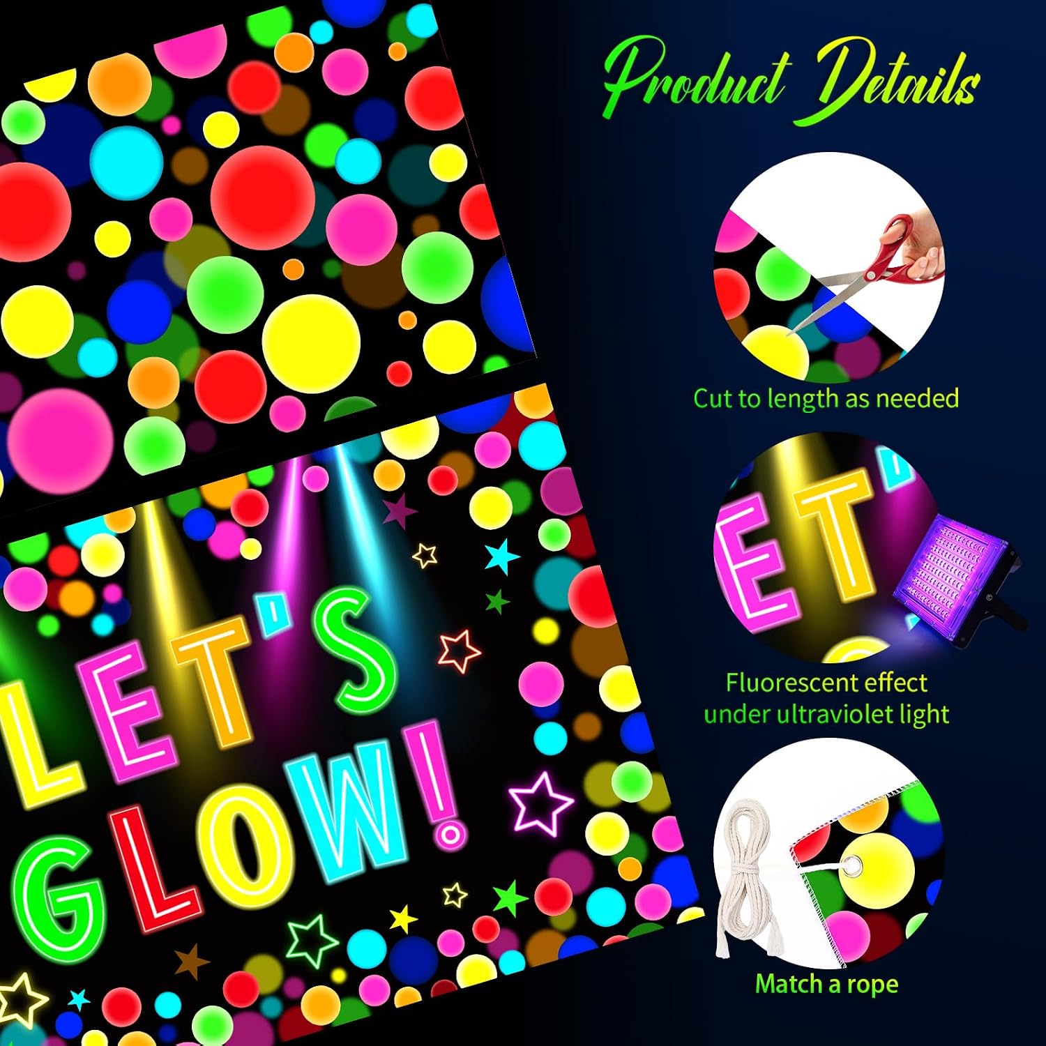 HunnmingRe 2 Pcs Glow in the Dark Party Backdrop Dance Floor Rug, Dot | Neon Backdrop 3.9x5.9ft, 39x118in Light up Floor Mat, Photo Booth Background for Bar Disco Birthday 70s 80s Glow Party