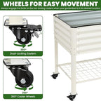 Elevated Raised Garden Bed 2' x 4' - Galvanized Planter Boxes with Legs, Wheels, and Storage Rack, Outdoor Planters for Backyard/Patio/Balcony with Drainage Holes for Vegetables, Flowers, Herbs, White
