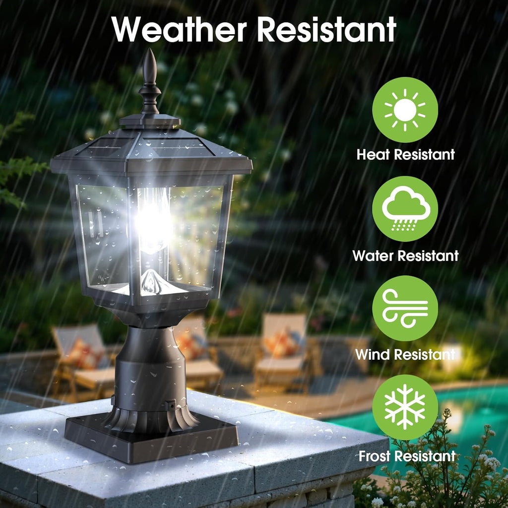 Solar Post Light Outdoor, 60 Lumens Dusk to Dawn Lamp Post Light, | Solar Powered & Waterproof, Fits 6x6 Wooden Posts, 3 Inch Poles, for Garden, Pathway, Driveway, Fence & Yard（Cool White）