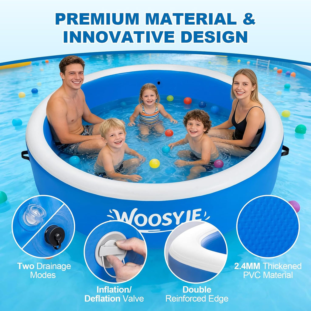 Inflatable Swimming Pool for Adults & Kids, Heavy Duty Drop-Stitch Above Ground Pool, 94.5in Diameter, 227 Gallon Capacity, No Tools Required, Includes Pump