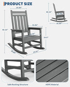 GarveeLife Poly Lumber Rocking Chair Outdoor Set of 4 with 2 Side Table - HDPE High Back Porch Rocker Chairs for Adults - All Weather Resistant Furniture for Patio - Gray