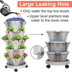 GameXcel Vertical Planter 5 Tier Stackable Planters Garden Planters Strawberry Herb Flower and Vegetable Planter Indoor Outdoor Gardening Pots with Removable Wheels and Tools