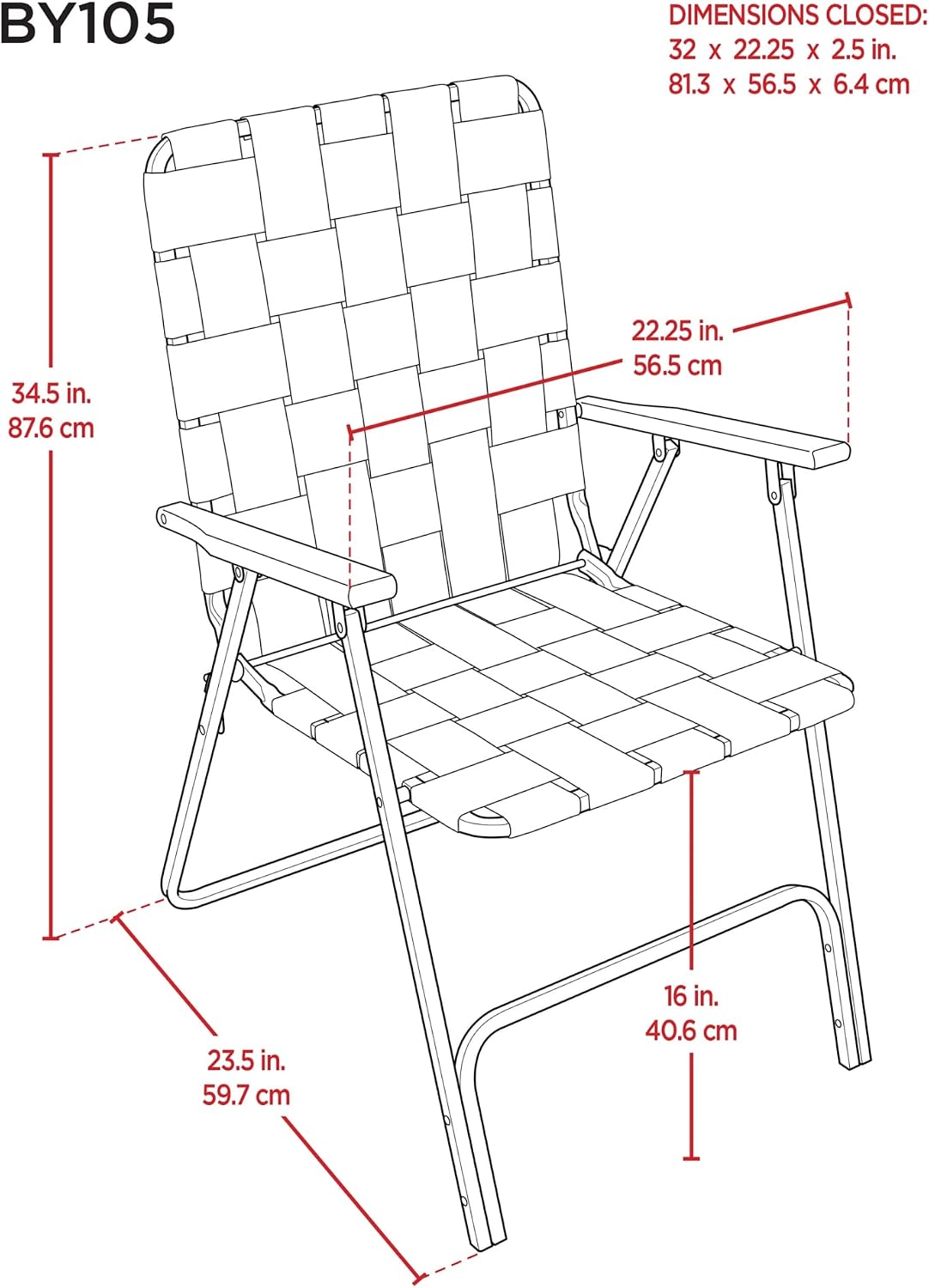 Garden Elements Folding Patio & Lawn Chairs – Steel Frame with Blue Woven Fabric and Wooden Armrests, Comfortable Full-Size Outdoor Chairs for Backyard, Camping, or Events (Pack of 2)